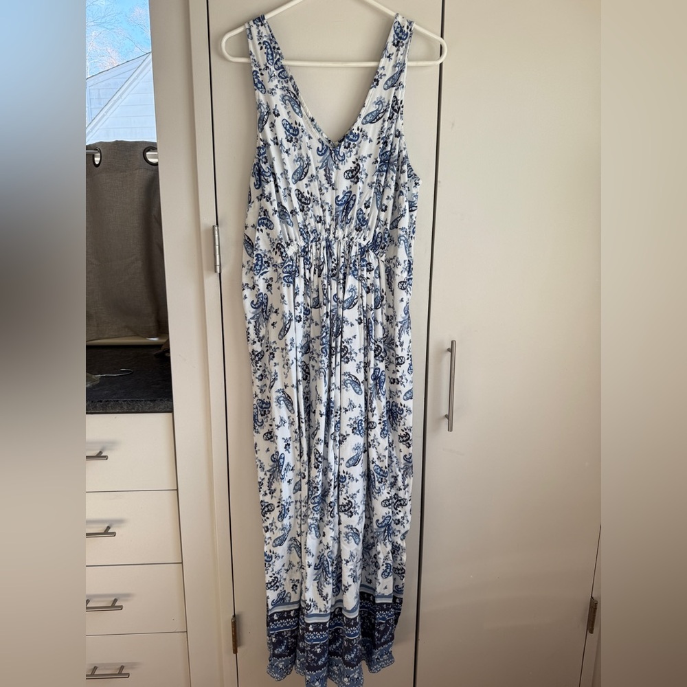 LUCKY BRAND Strappy V-Neck Gathered Floral Paisley Maxi Dress, MSRP $99, 1X - Picture 3 of 10